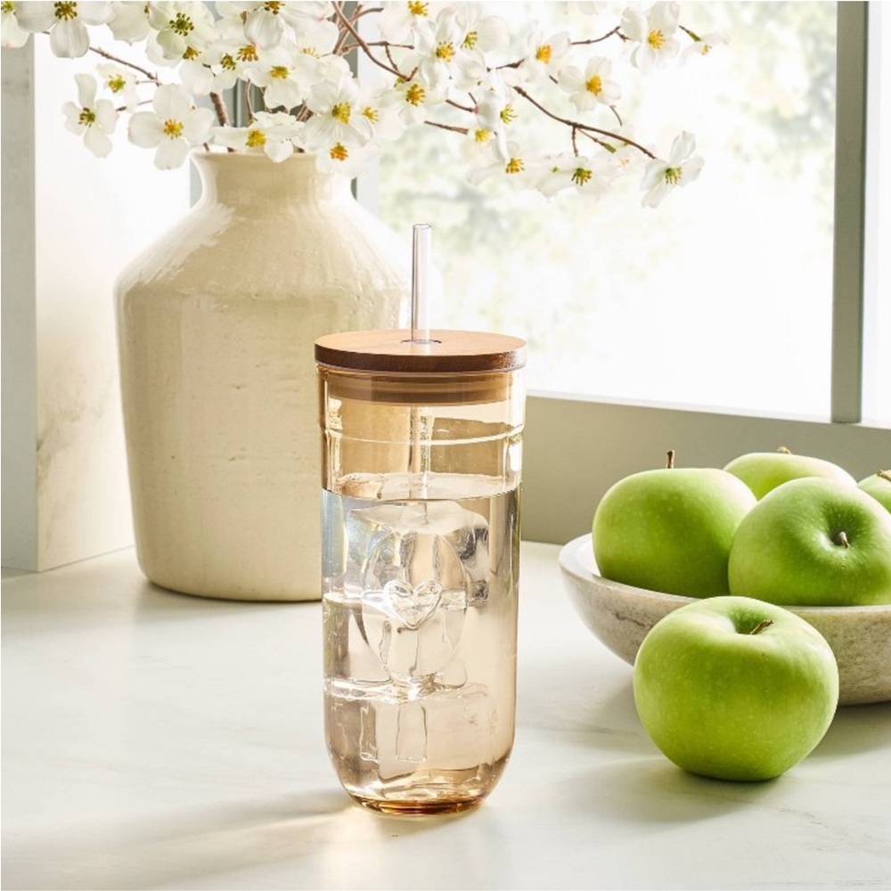 21oz Fluted Rounded Glass Tumbler with Wooden Lid - Hearth & Hand™ with Magnolia